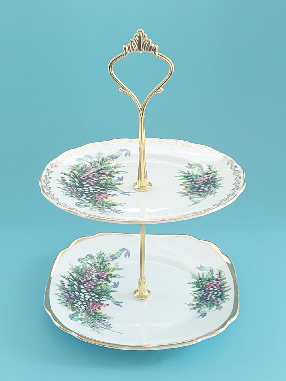 Handmade Staffordshire & Ashley Road Vintage Bone China 2-Tier Cake Stand
